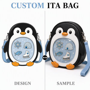Bolso Ita Personalizado con Forma de Pingüino, Azul Claro, Correa Texturizada, Cierre Giratorio Plateado, Anillo en D, Colección Arctic Pin, Ajustable, Bolsa de Regalo - Product Image 1