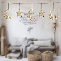 Pendentif en bois Ramadan islamique 12 pièces, ornement lune étoile vent forme pendentif mural suspendu bricolage décoration de la maison