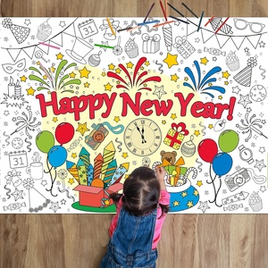 Poster <span class=keywords><strong>de</strong></span> coloriage personnalisé pour le Nouvel An, pages d'activités créatives, bannière, nappe, cadeaux <span class=keywords><strong>de</strong></span> fête pour la famille et les enfants - Product Image 1