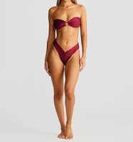 Nouvel Arrivage Ensemble Bikini Deux Pièces Luxe OEM d'Usine pour Femme, Couleur Bourgogne, Bandeau Sans Bretelles à Anneau en O, Coupe Haute, Taille en V, String