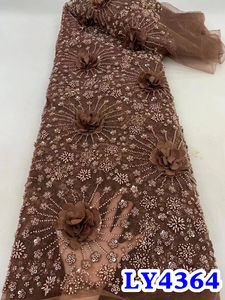 <span class=keywords><strong>NIAI</strong></span> 3D Fleurs Perlé Net Dentelle Tissu Français Tulle Net Haute Qualité Nouveau Polyester Sequin Tissu Robe De Mariée Dentelle Avec Perles - Product Image 6