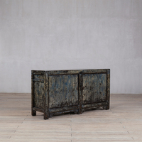 Armoire de rangement grande capacité en pierre peinte à la main, motif floral, style Wabi-Sabi, durable, écologique, portes en bois pour salle à manger