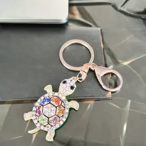 Creatieve Kleurrijke Diamant Schildpad Dier Sleutelhanger Sparkle Strass Crystal Turtle Charme Sleutelhanger Voor Vrouwen