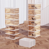Boîte à chaussures pliable en plastique transparente, empilable, détachable, étanche, pour la maison, rangement alimentaire de cuisine, 9 paires