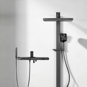 Juego de cabezal de ducha con grifo, <span class=keywords><strong>panel</strong></span> blanco, latón dorado cepillado, sistema de baño, lluvia, exterior, inteligente, independiente, cascada para <span class=keywords><strong>bañera</strong></span> - Product Image 1