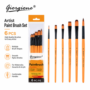 Set di 6 Pennelli per Pittura a Olio Giorgione Personalizzati con Manico in Legno e Setole in Nylon, Pennelli Acrilici Multiforma per Pittura Artistica - Product Image 1