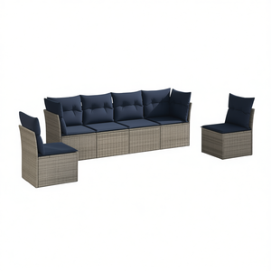 Conjunto de Sofá de Patio de Ratán Sintético Gris con Cojines, Muebles de Exterior Duraderos, Asientos para 6 Personas, Diseño Moderno Contemporáneo - Product Image 1