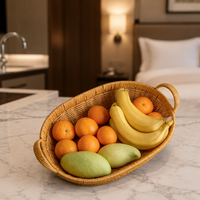 Panier de rangement de cuisine en rotin synthétique tressé fait main, design minimaliste avec un aspect imitation rotin, lavable en machine