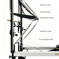 Reformer Pilates Silencieux et Réglable avec Demi-Tourneuse et Accessoires Complets pour Studio de Pilates et Bien-être