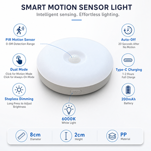 Luz Nocturna LED con Sensor de Movimiento, Recargable, 6000K, Luz Blanca Fría, Redonda, Montaje Magnético, Funciona con Batería, para Uso Doméstico, Escaleras - Product Image 5