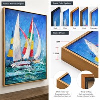Peinture murale sur toile acrylique abstraite dorée peinte à la main, paysage marin avec voilier, peinture texturée 3D pour la décoration du salon, du bureau ou de l'hôtel