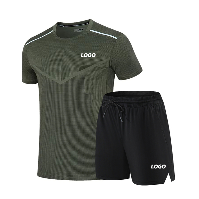 Summer Men Sports Tracksuit Short Sleeve t Shirts Shorts 2 Pieces Round Neck Workout Gym Running Set Mens