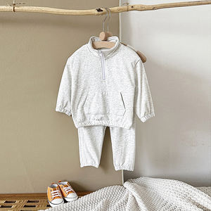 Baby Kids Solid Color Stehkragen Hoodie Passende Jogger hose Set-Baumwolle Casual Outfit 1-4Y(OEM/ODM, Großhandel) - Product Image 5