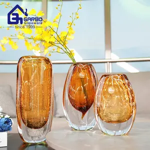 Vaso de vidro com acabamento vintage, vaso decorativo moderno de cristal para decoração de casa, vasos de vidro de alto luxo, fábrica na China