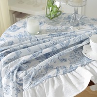 Nappe d'oreille en bois de feuille de lotus pour jupe imperméable et résistante à l'huile brodée en porcelaine bleue et blanche en coton français