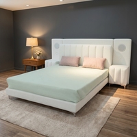 Cadre de lit rembourré moderne avec lampe de lecture LED et table de chevet, lit plateforme en tissu de luxe pour mobilier de chambre