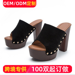 Women's Heeled Sandals Open Toe Chunky <b>Heel</b> Platform High <b>Heel</b> EVA Outsole Pu Lining Solid <b>Red</b> Suede Stones Design Height - Product Image 5