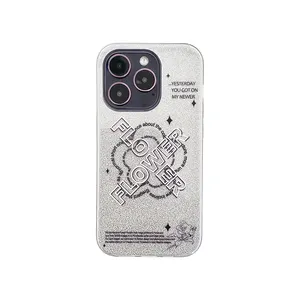 Casing Ponsel Desain Baru Bling Bling Mewah Bunga Berkilau untuk iPhone 14 Pro Max Casing Holografik Kustom untuk Ponsel