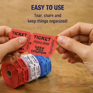 3 rouleaux de billets de tombola numérotés consécutivement, couleurs assorties, avec double extrémité détachable, pour fournitures de fête - Product Image 6