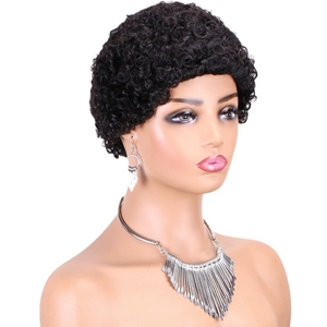 Perruque en <span class=keywords><strong>cheveux</strong></span> naturels pour femmes, noir naturel, <span class=keywords><strong>courte</strong></span> bouclée crépue, <span class=keywords><strong>coupe</strong></span> pixie sans colle, densité 180%, bonnet en filet rose, perruques élégantes - Product Image 5