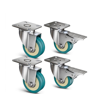 <b>4</b> Green 50mm Swivel <b>Wheels</b> with Brake for <b>Trolleys</b> and Furniture 360 Degree Rotation 200kg Load Capacity - Product Image 1