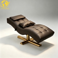 Table de massage et de soin des cils de luxe, en cuir PU marron, base croisée dorée, hauteur réglable, pour usage commercial