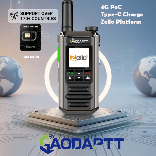 GaodaPTT 4G PoC Radio Walkie Talkie 4G LTE Instant Communication Long Range GPS Handheld Two Way Radio with Sim Card