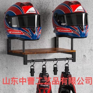 Wooden Motorcycle Helmet Rack <b>Wall</b> Mounted 51cm With <b>Hooks</b> For Storage Display - Product Image 4