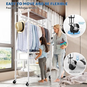 MZG Porte-armoire portable blanc avec roues, tiges et crochets latéraux pour suspendre les vêtements dans l'entrepôt du salon Stock - Product Image 3