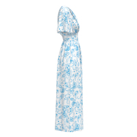 Robe de soirée d'été en mousseline de soie imprimée de petites fleurs, à manches courtes et longues, à la française, pour femmes.