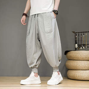 가을 폴리 에스테르 일반 빈 넥타이 다리 할란 바지 느슨한 캐주얼 플러스 사이즈 남성 조거 블루머 - Product Image 2