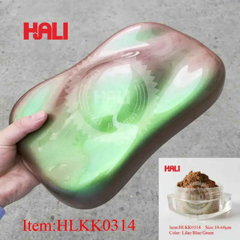 Pigmen Bunglon Resin Epoksi Pergeseran Warna Hali untuk Cat Mobil Barang: HLKK0314 Warna: Lilac/Biru/Hijau