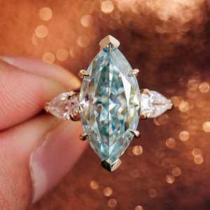 Bijoux fins 5.5ct bleu <span class=keywords><strong>vert</strong></span> BG2 Moissanite bague de mariage de luxe bijoux pour femmes <span class=keywords><strong>Provence</strong></span> 14k bague en diamant en or jaune - Product Image 1