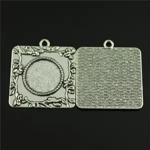 Zinc Alloy Silver Plated Square Cabochons Bases Settings Pendant Bezel Trays For DIY Jewelry Making