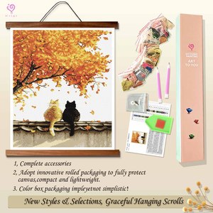 Kit de peinture diamant DIY style animalier chat 'La Promesse de l'Automne' avec diamants ronds, art mural imprimé, cadre rectangulaire - Product Image 4