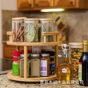 Bamboo and wood <b>rotating</b> <b>spice</b> <b>rack</b> storage unit, Lazy Susan 2-tier <b>rotating</b> <b>rack</b> cabinet - Product Image 3
