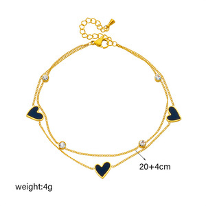 Double Layer Black White Enamel Heart Anklet Gold Plated <b>Titanium</b> Steel Dainty Charm Ankle <b>Chain</b> Women Beach Fashion Anklets - Product Image 6