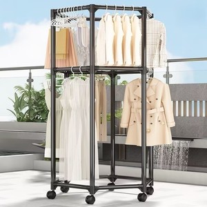 Séchoir à linge rotatif et mobile, diamètre 80 cm, hauteur 178 cm, design hexagonal sur pied, pour balcon et chambre. - Product Image 4