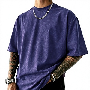 T-shirt Homme Oversize Violet Uni Délavé à l'Acide Manches Courtes Col Rond Décontracté 100% Coton Jersey Tricoté Coupe Ajustée - Product Image 1