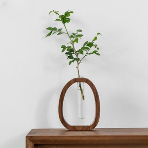 Jarrón hidropónico minimalista de madera con tubo de vidrio para decoración de plantas de escritorio - Product Image 1