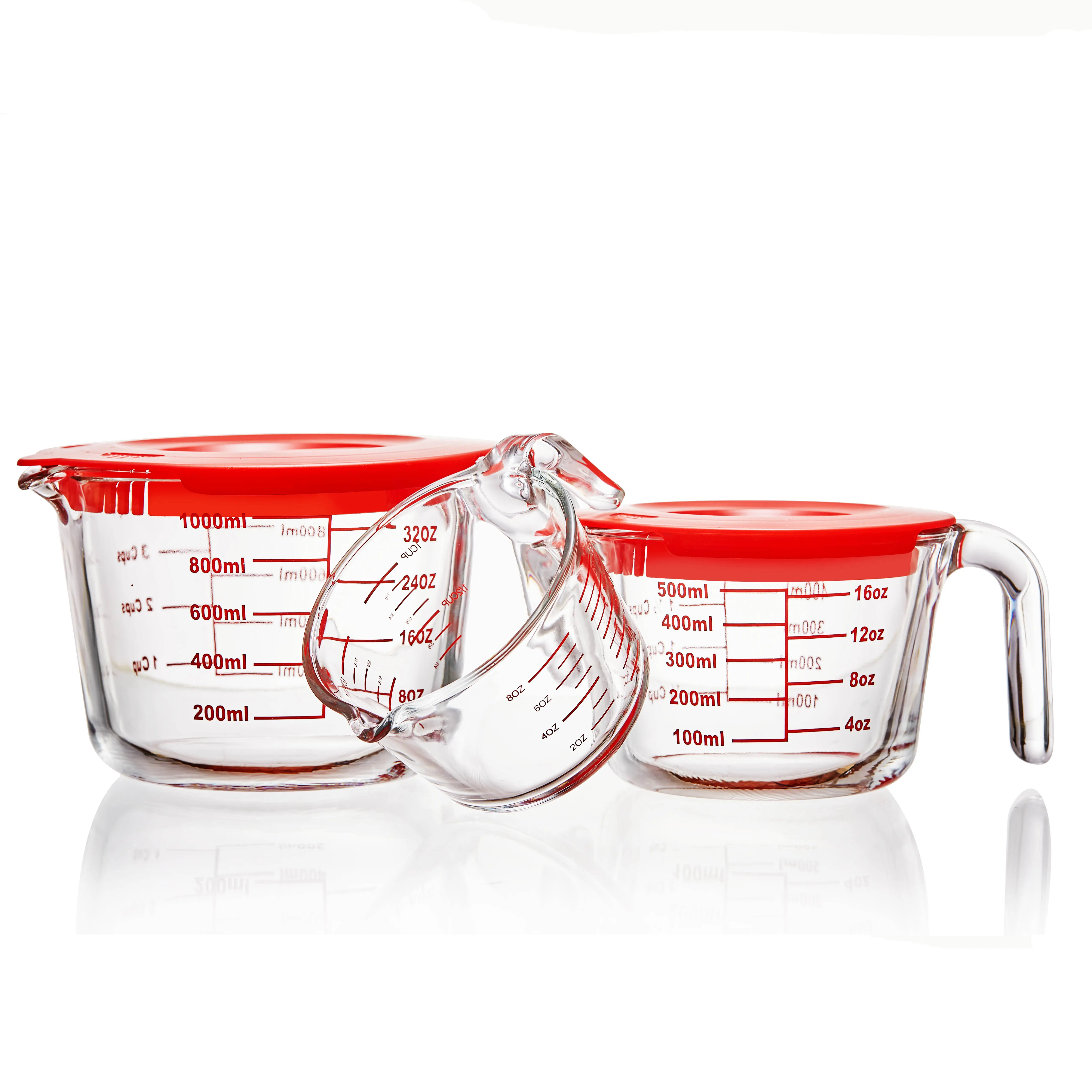 Tasse à mesurer Pichet à mesurer en verre avec couvercle Utilisation en cuisine Verre à haute température Transparent Outils de mesure ronds 250ml-1l