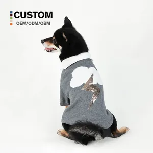 OEM Classic Black Winter Pet Sweater Sustainable Fashionable Warm Classic With Cloud Shapes Sequins Decorate For Shiba Inu