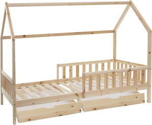 Solido legno di pino naturale <span class=keywords><strong>letto</strong></span> cabina per bambini 90X190 cm con 2 cassetti e tetto per camera da <span class=keywords><strong>letto</strong></span> moderna - Product Image 5