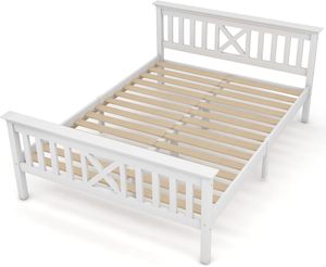 Barrières de sécurité <span class=keywords><strong>à</strong></span> deux côtés en bois massif <span class=keywords><strong>à</strong></span> <span class=keywords><strong>lattes</strong></span> blanches Montessori Clôture détachable Cadre moderne en bois pour tout-petits Lit simple Lits pour enfants - Product Image 1