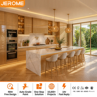 Ensemble de meubles de cuisine modulaires en chêne clair naturel avec finition brillante UV, design 3D CAD personnalisé gratuit, armoires sur mesure modernes avec îlot en marbre