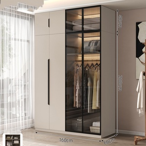 Moderner Kleiderschrank für Schlafzimmer Aufbewahrungsschrank mit Glastüren Modular Verstellbar Massivholz Öko-Board für Kleine Wohnungen - Product Image 5