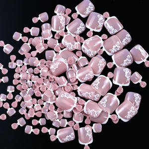 120 buah gaya Perancis persegi pendek kaki Press-On kuku kecil segar kupu-kupu bunga desain kuku buatan - Product Image 4