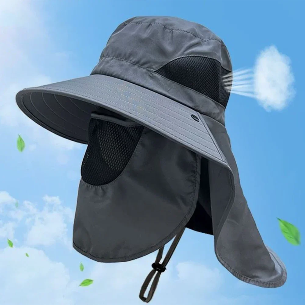 Sombrero De Pesca Con Protección Solar, Ala Ancha Y Máscara Desmontable - Ideal Para Senderismo, Camping, Jardinería Y Actividades Al Aire Libre