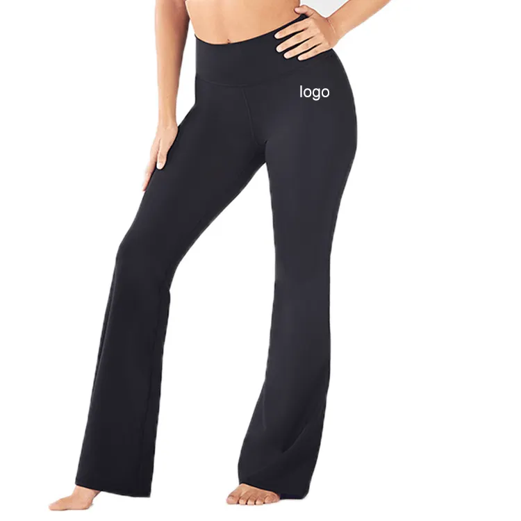 2020 pantalon de yoga évasé noir pour femmes, en fibre de bambou, taille haute, sport, slim, nouvelle collection