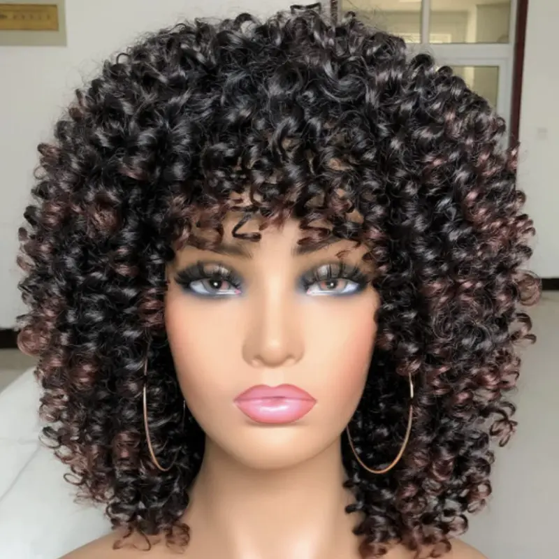 Günstige Großhandel kurze flauschige synthetische Haare kleine lockige braune Haar Perücke für schwarze Frauen